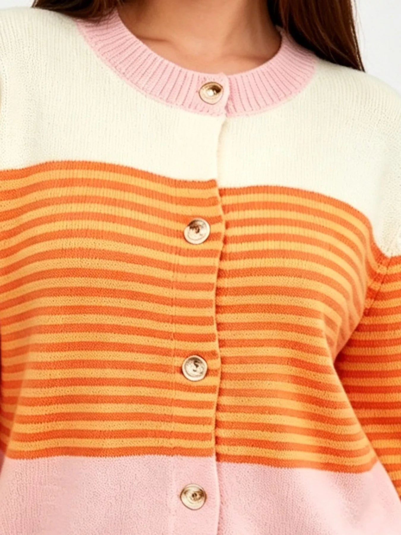 Trendsi Color Block Striped Button Up Cardigan -
