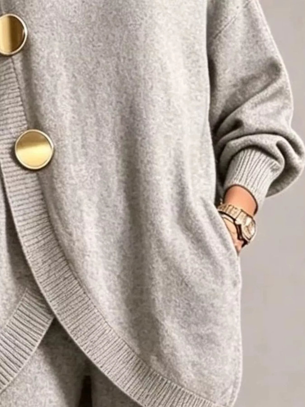 Turtleneck Asymmetric Sweater and Pants Set, pocket detail