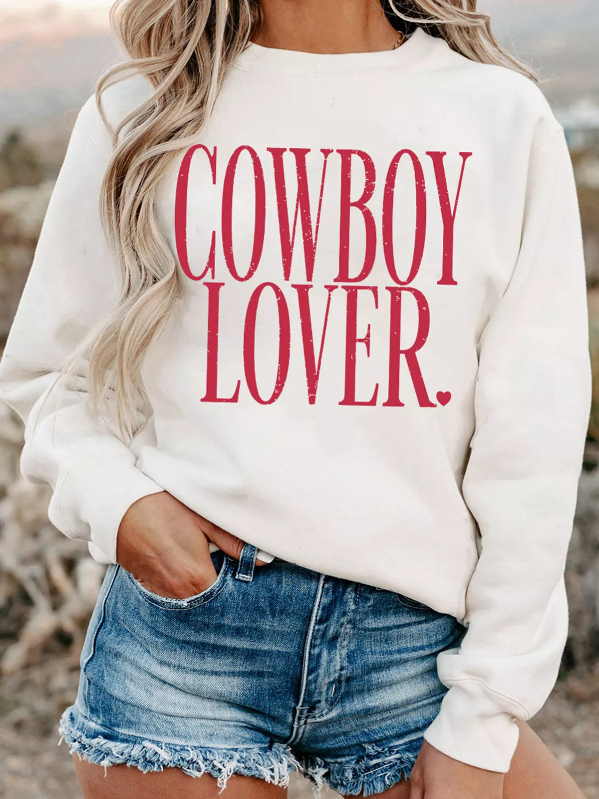 Cowboy Lover Graphic Crewneck Sweatshirt in white, front view