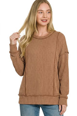 Trendsi Zenana Corded Rib Long Sleeve Round Neck Top -