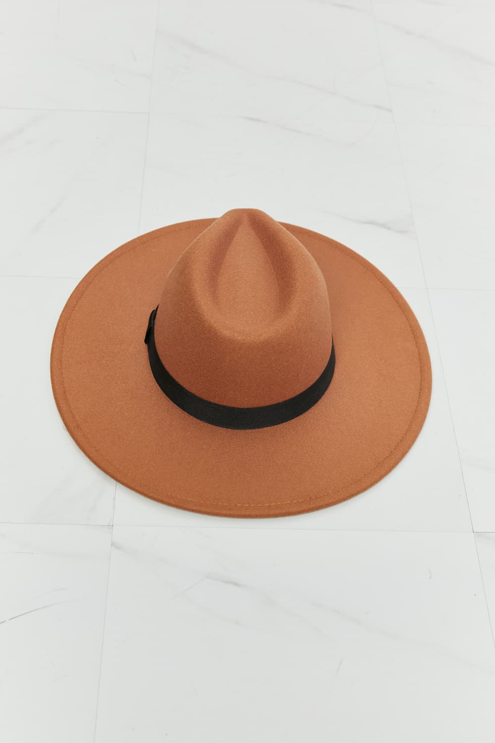 Women's Fedora Hat With Black Ribbon Band Polyester Tan — product view 5