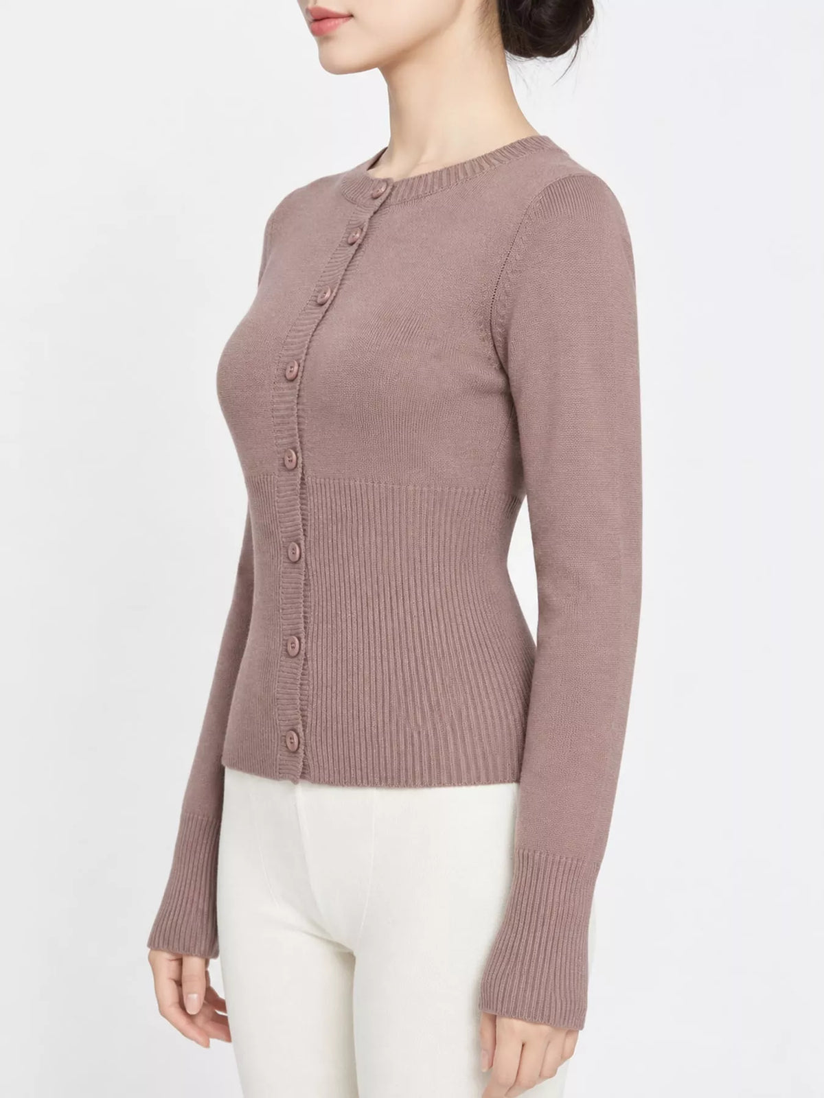 Slim-fit Ribbed Knit Button-Down Cardigan, side view