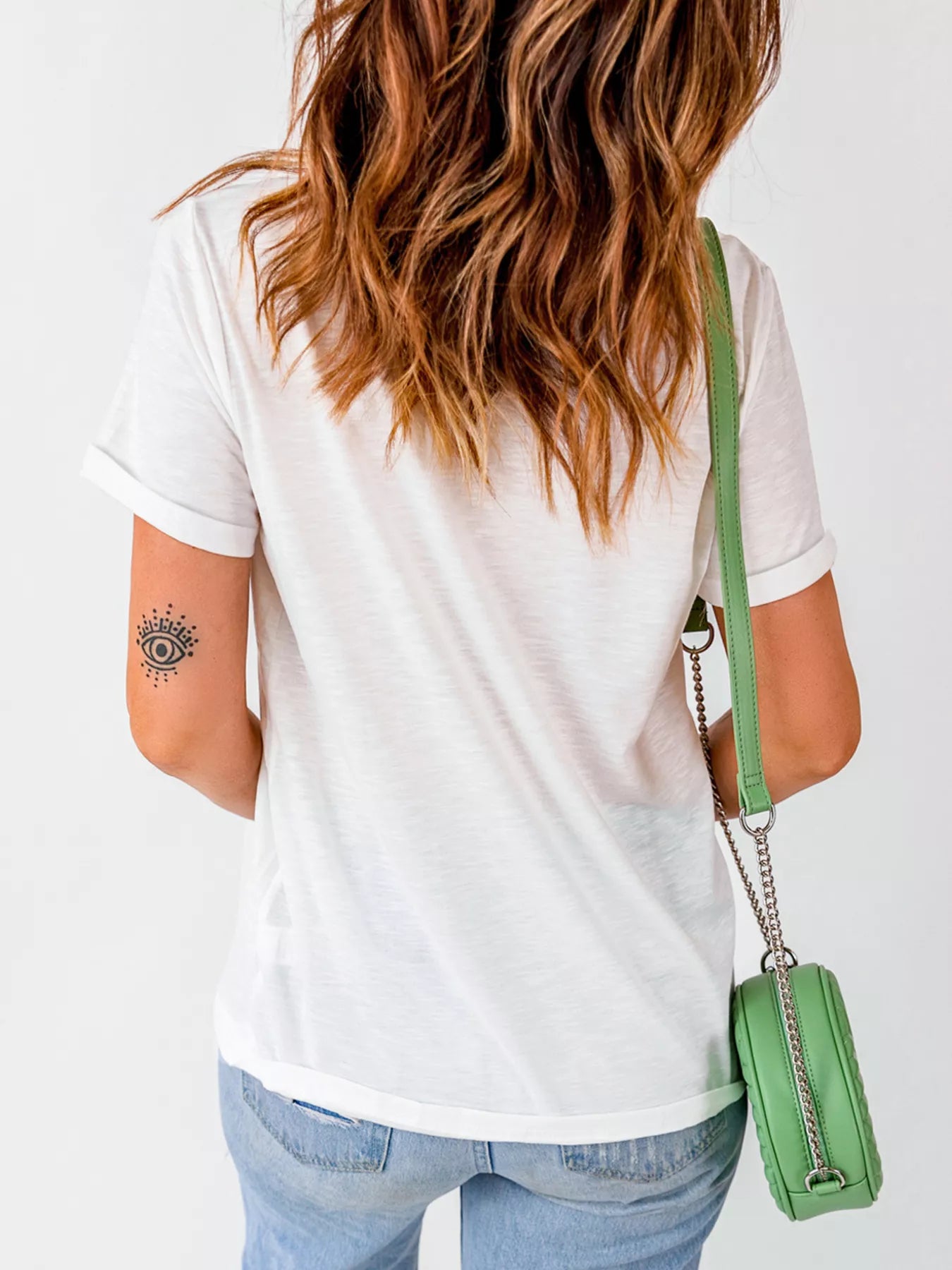 Trendsi JUST HERE For THE COWBOY Cuffed Sleeve Crew Neck T Shirt -