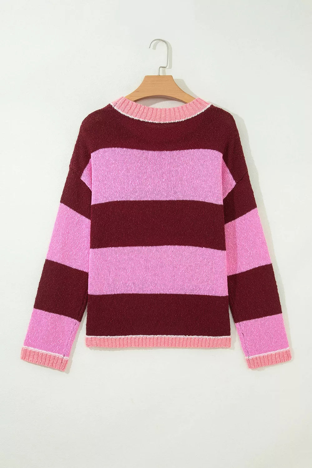 Trendsi Striped Drop Shoulder Long Sleeve Pullover Regular Fit Knit Sweater -