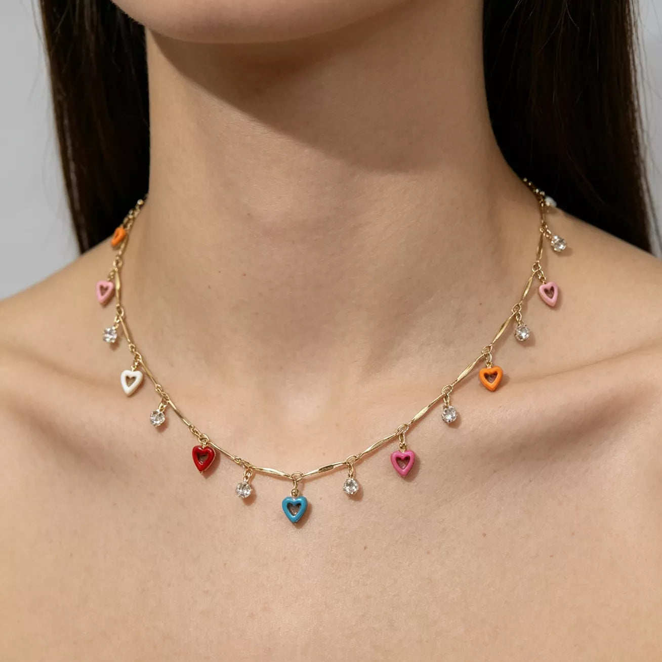 Trendsi 2 Piece Heart Charm Necklace -