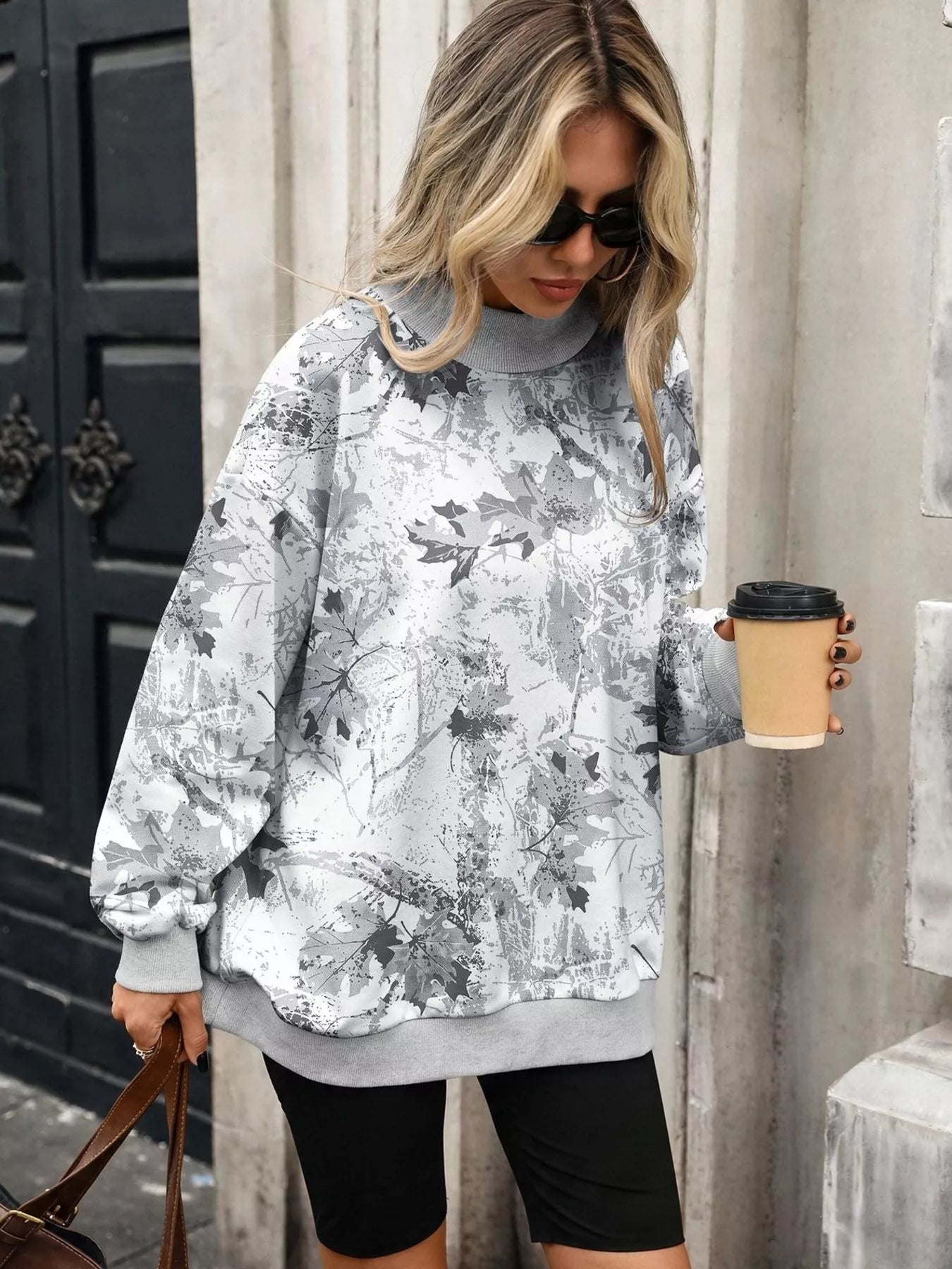 Camouflage-print mock-neck sweatshirt