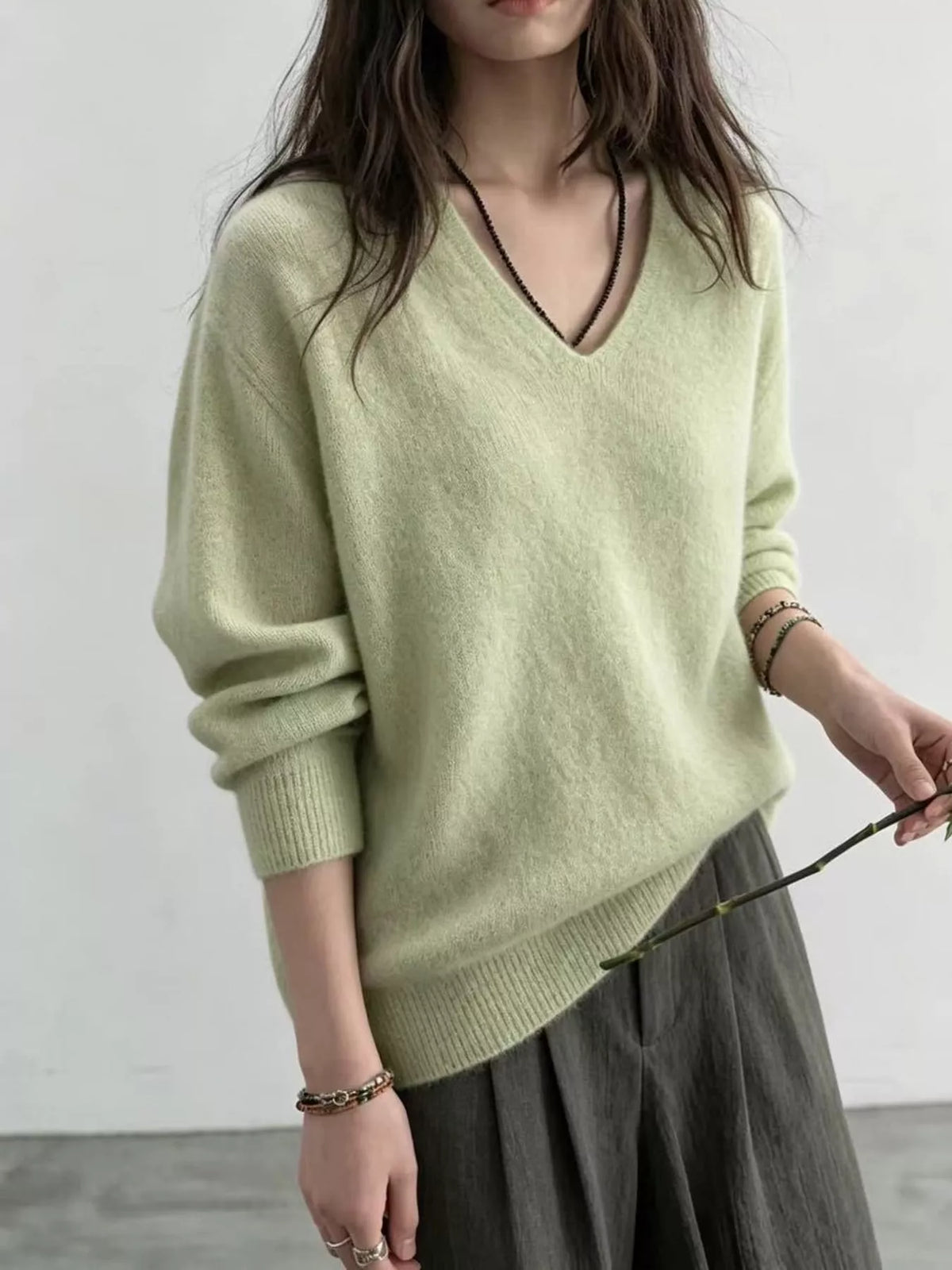 Light green v-neck sweater