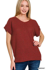 Trendsi Zenana Center Seam Short Sleeve Sweater -