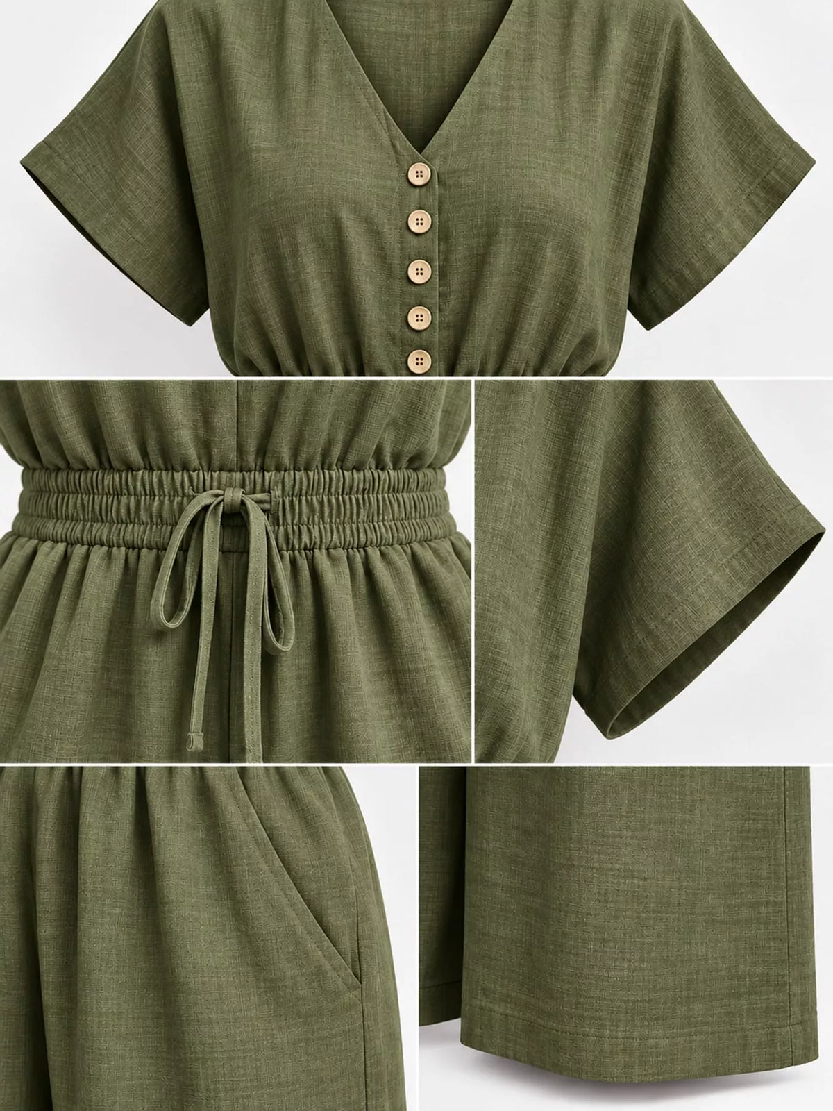Wide-leg short-sleeve jumpsuit, garment detail