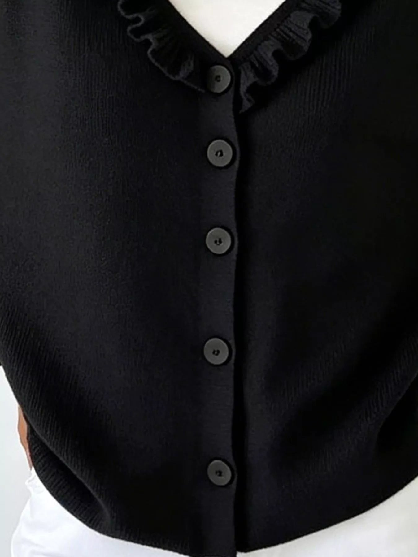Trendsi Ruffled Neckline Button-Up Cardigan -
