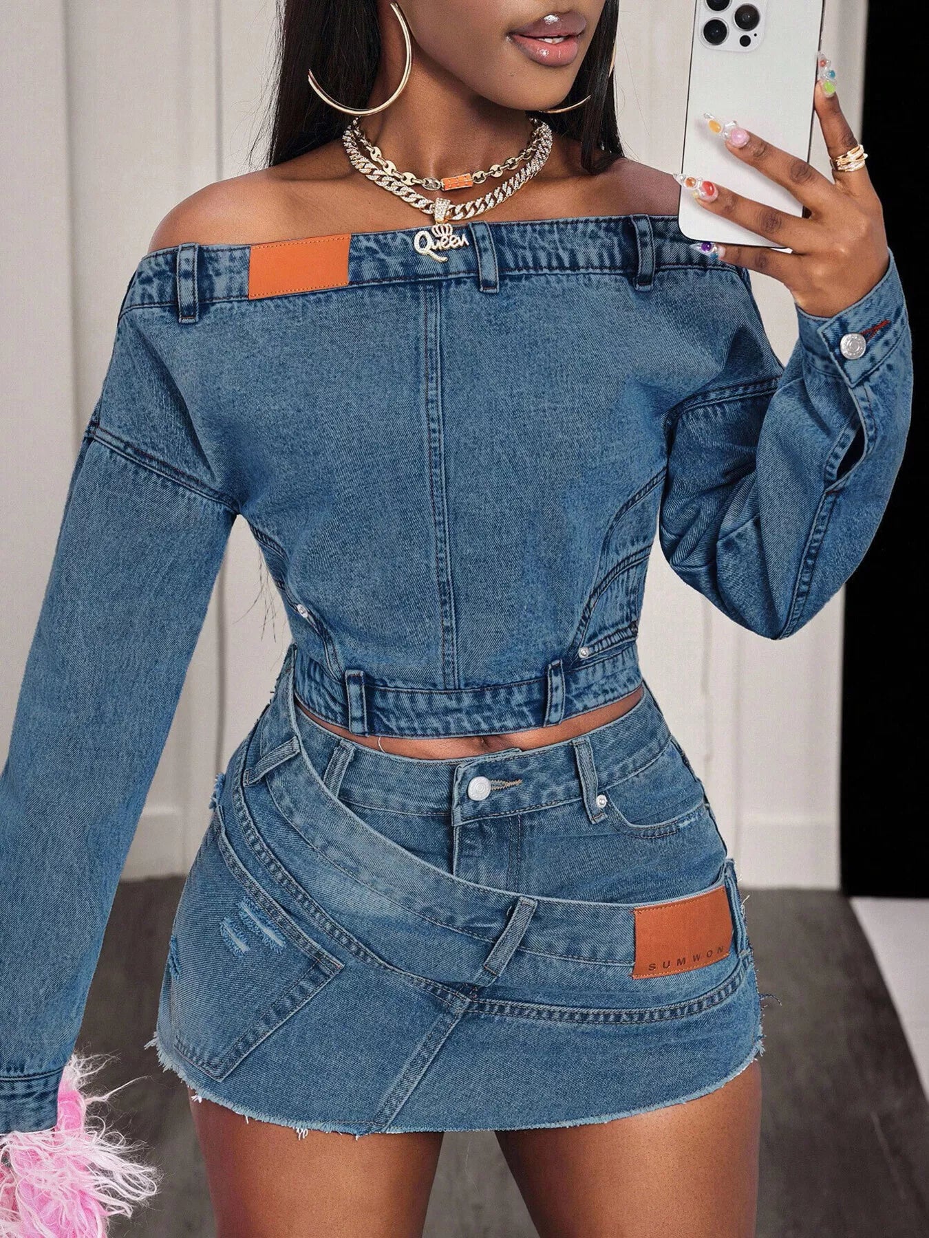 Trendsi Off-Shoulder Long Sleeve Denim Top -