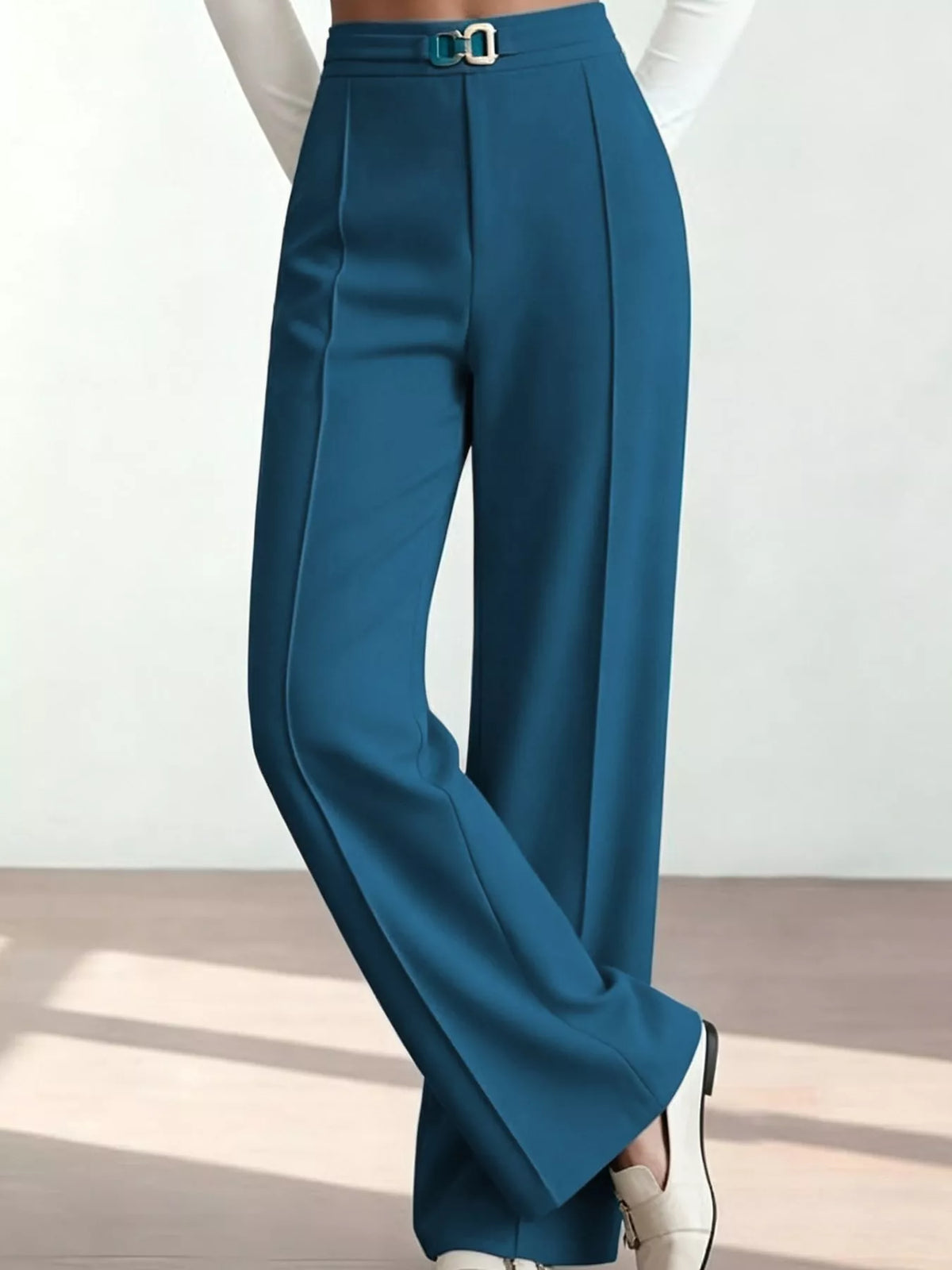 Wide-leg pants, teal front