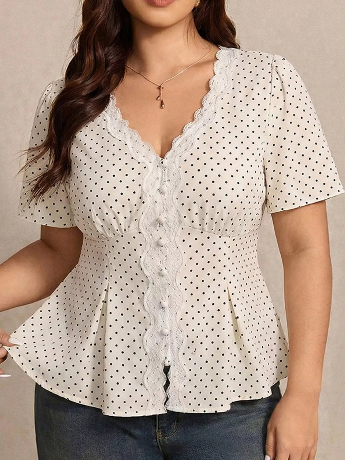 Polka-dot lace blouse, cream front