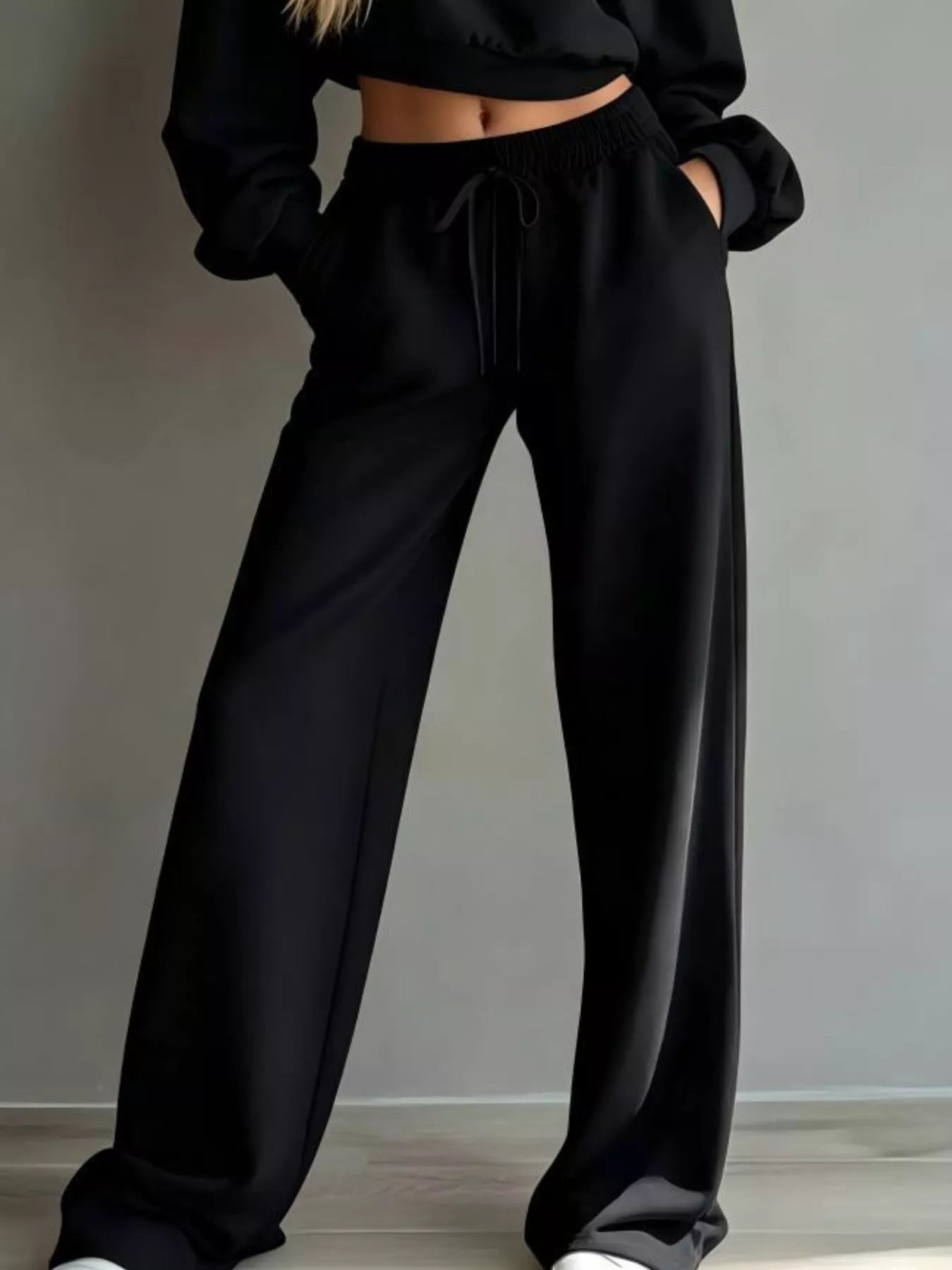 Trendsi Round Neck Cropped Sweatshirt and Wide-Leg Pants -