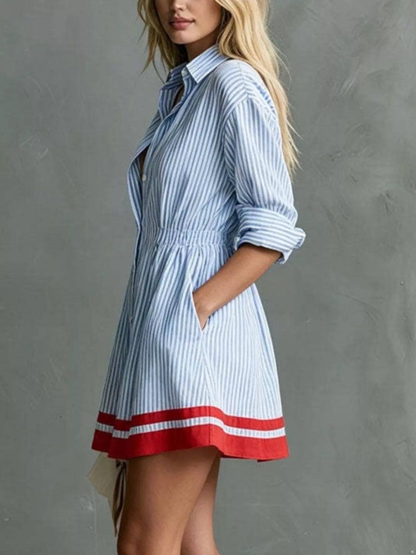 Trendsi Striped Button-Down Shirt Dress with Contrast Hem -