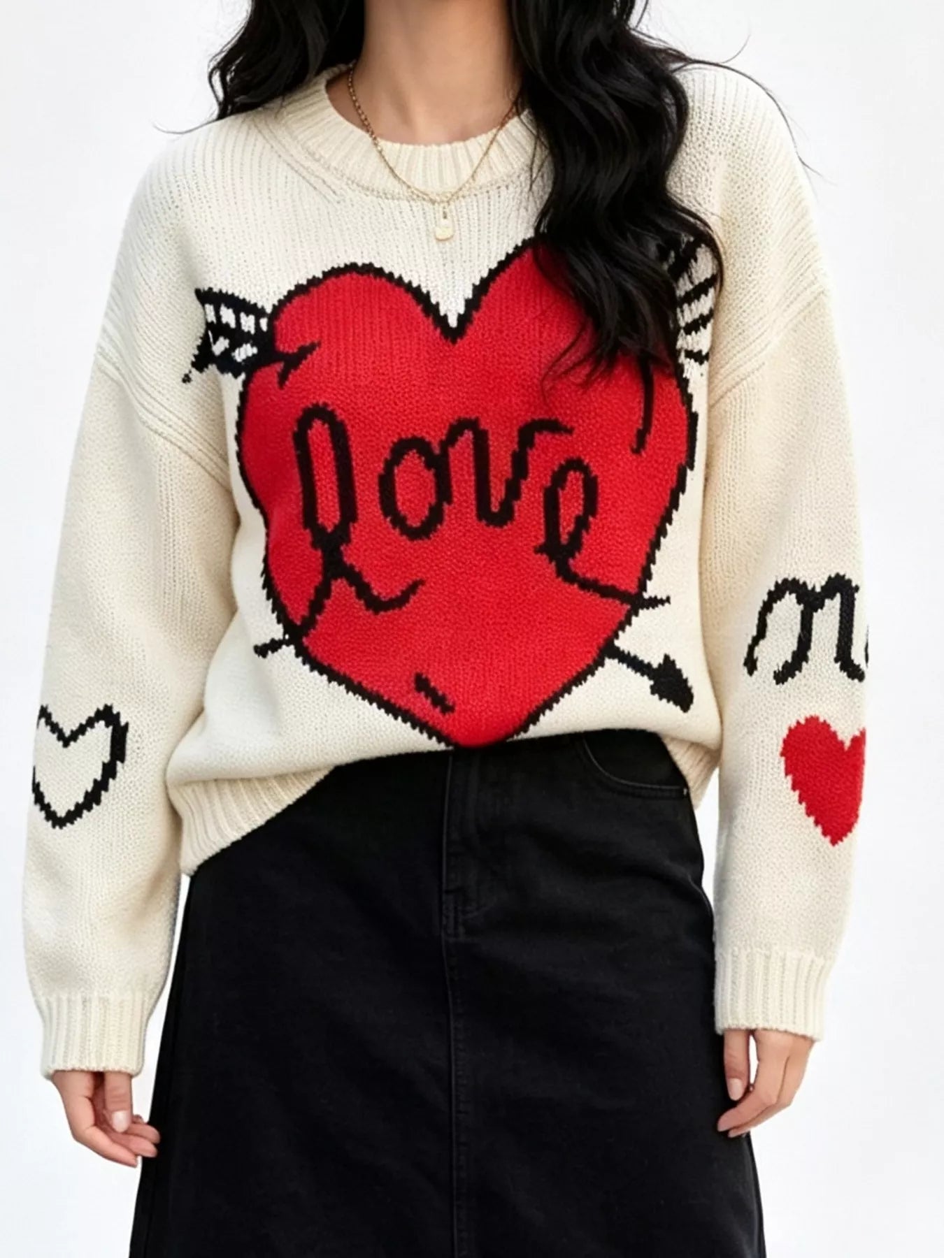 Trendsi Heart Round Neck Ribbed Sweater -