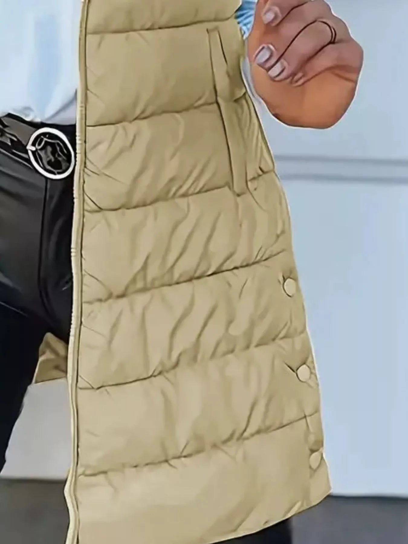 Trendsi Zip Up Longline Hooded Puffer Vest Coat -