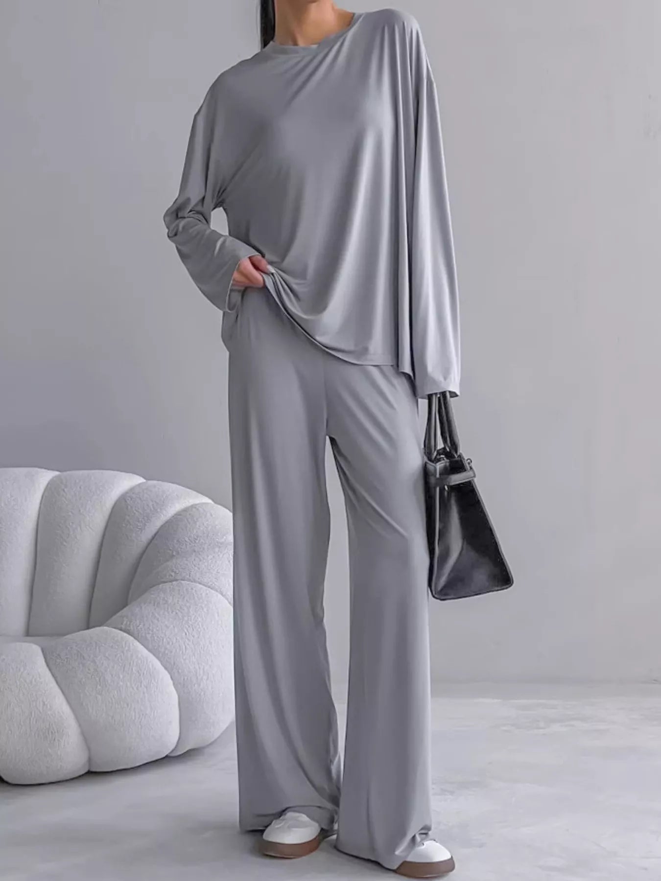 Trendsi Solid Color Long Sleeve Top and Pants Set -