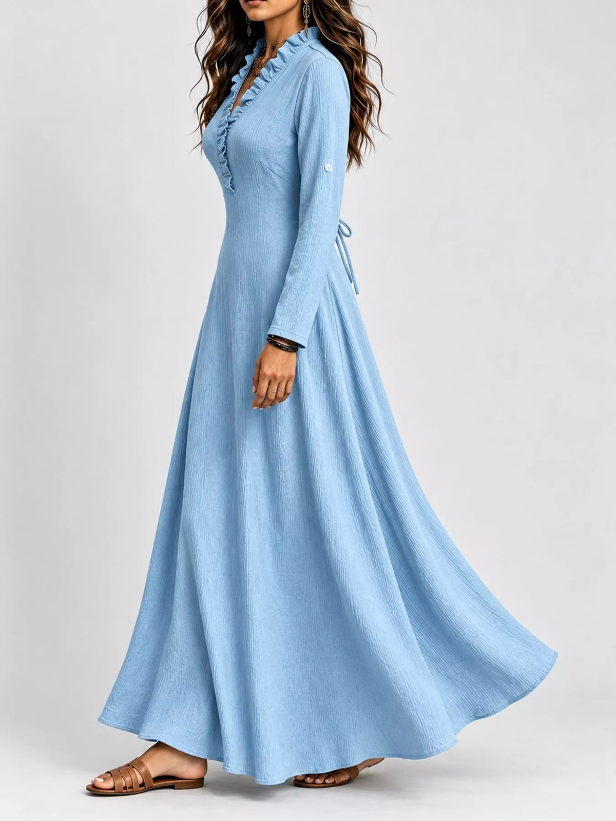 Frill-trim maxi dress, light blue side