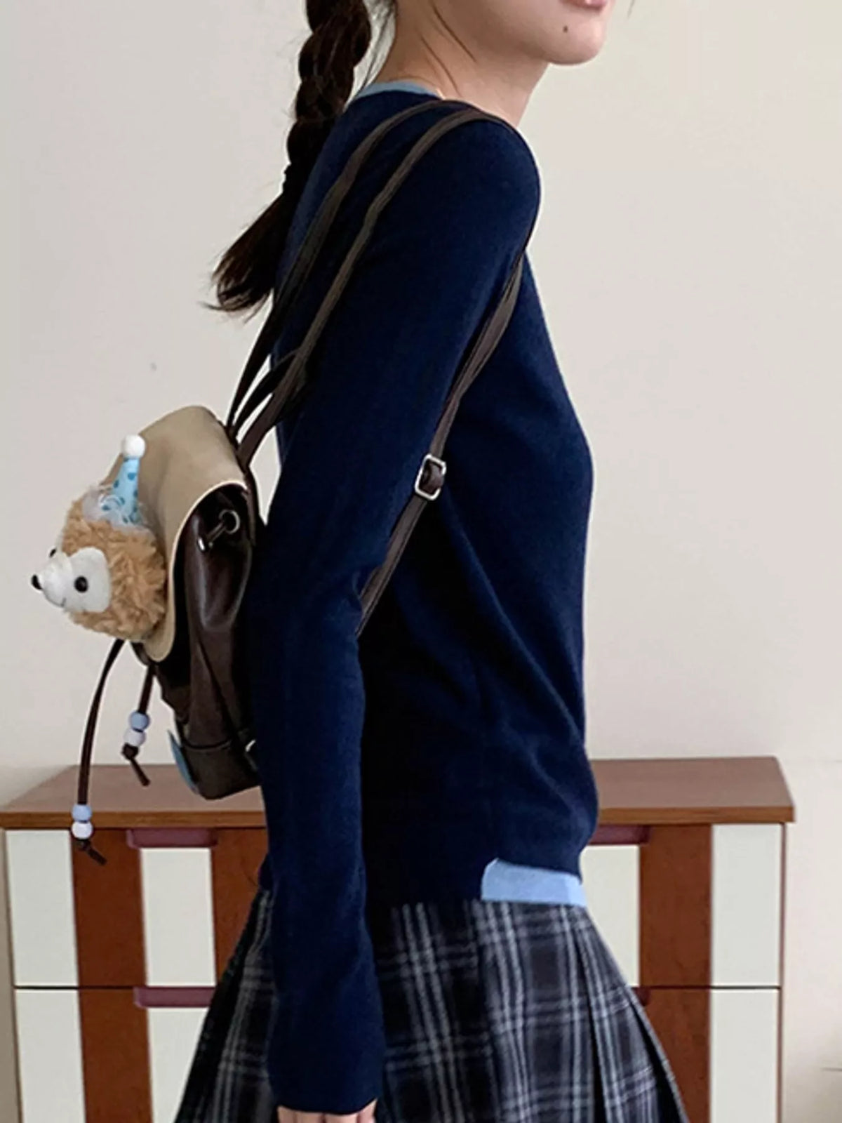 Layered knit top, navy side