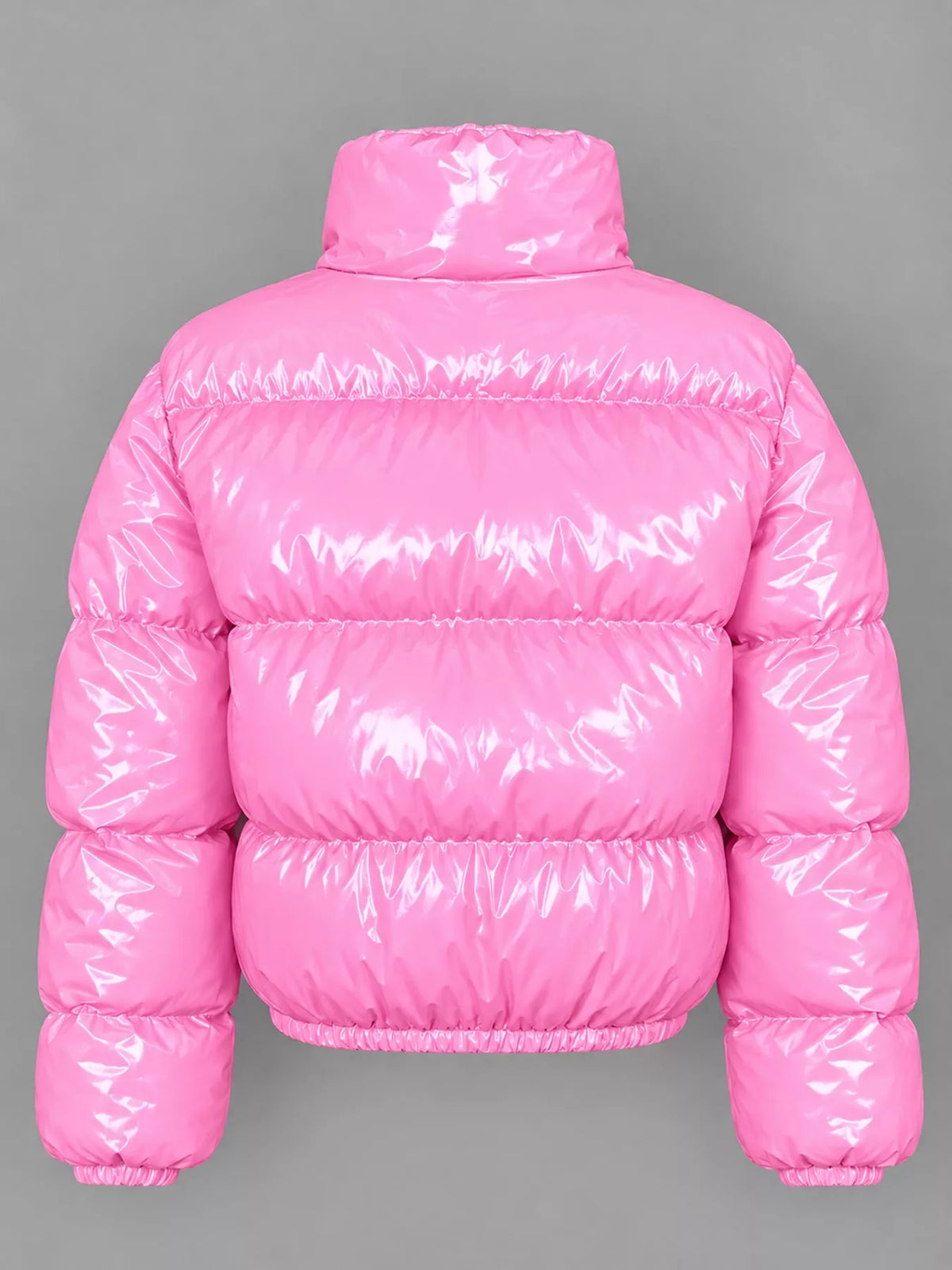 Glossy Stand-Collar Zip-Up Puffer Jacket — back view