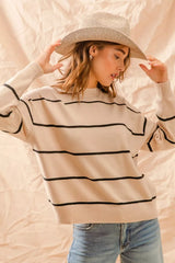Trendsi SO ME Stripe Crew Neck Basic Essential Sweater -