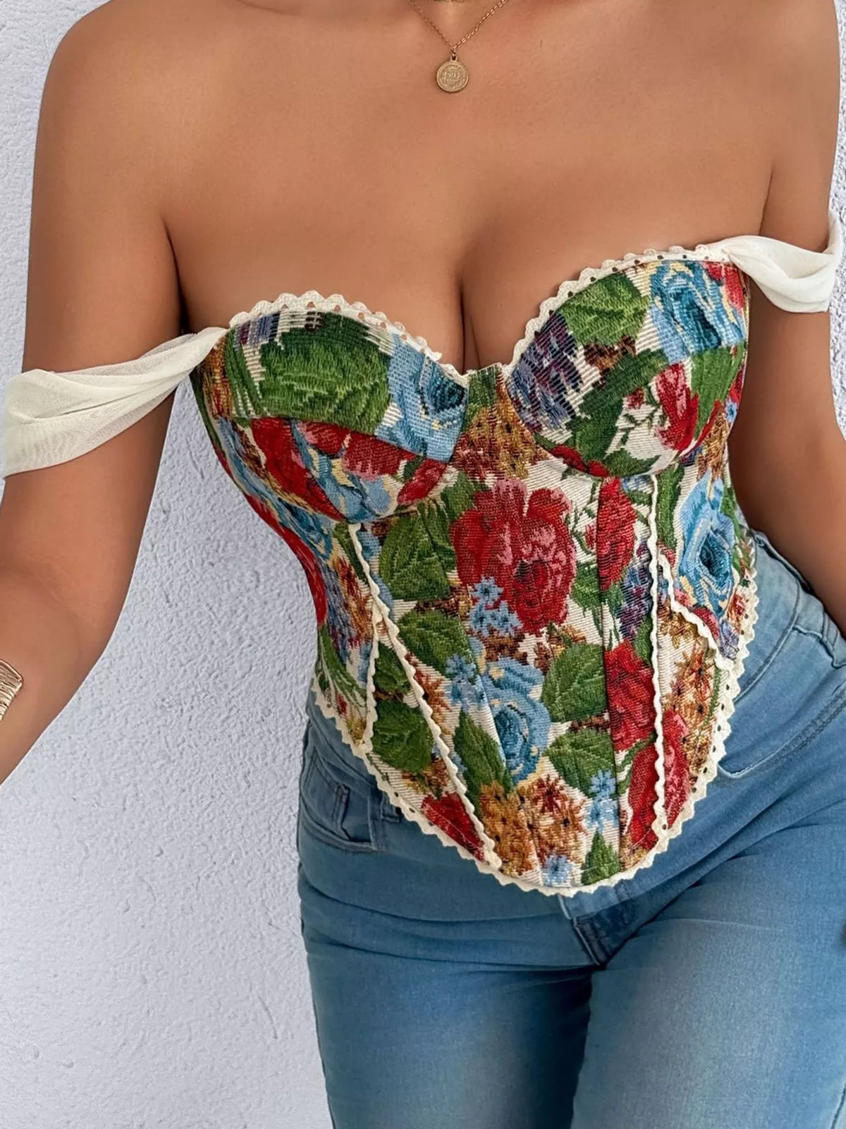 Heather Red lace up back printed cami