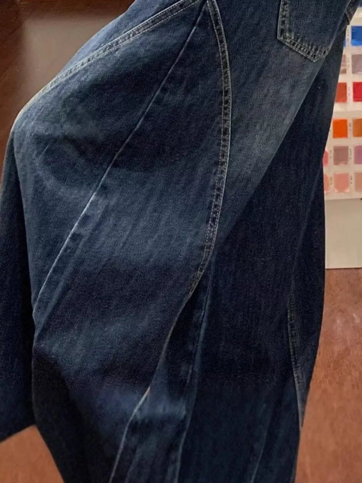High-Waisted Wide-Leg Asymmetric Seam Vintage Wash Jeans — construction details