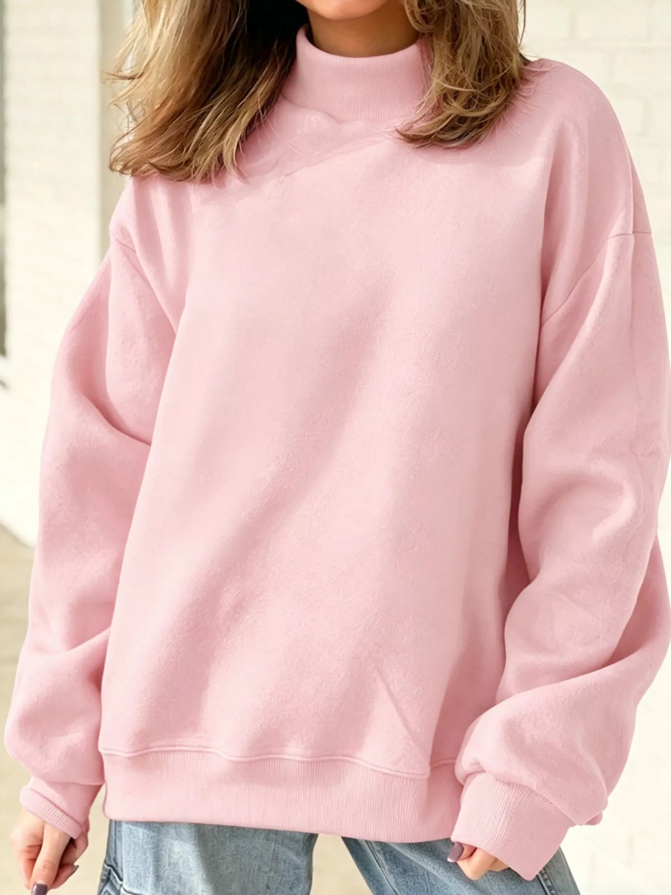 Trendsi Mock Neck Dropped Shoulder Sweatshirt -