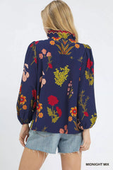Trendsi Umgee Flower Print Blouse with Scalloped Neckline -