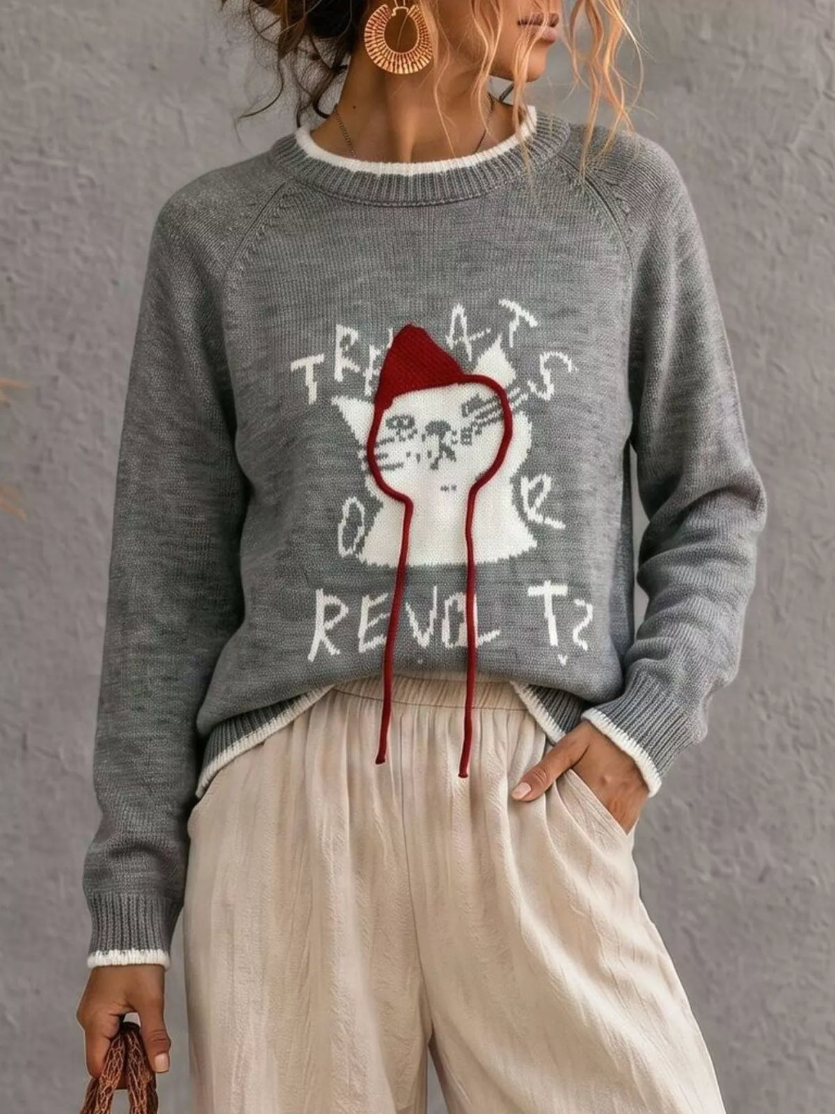 Trendsi Cat Raglan Sleeve Sweater -