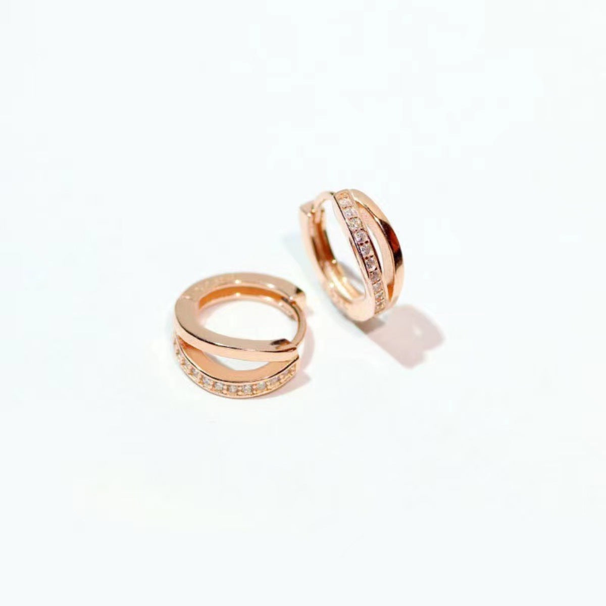 Trendsi 18K Rose Gold-Plated Zircon Hoop Earrings -