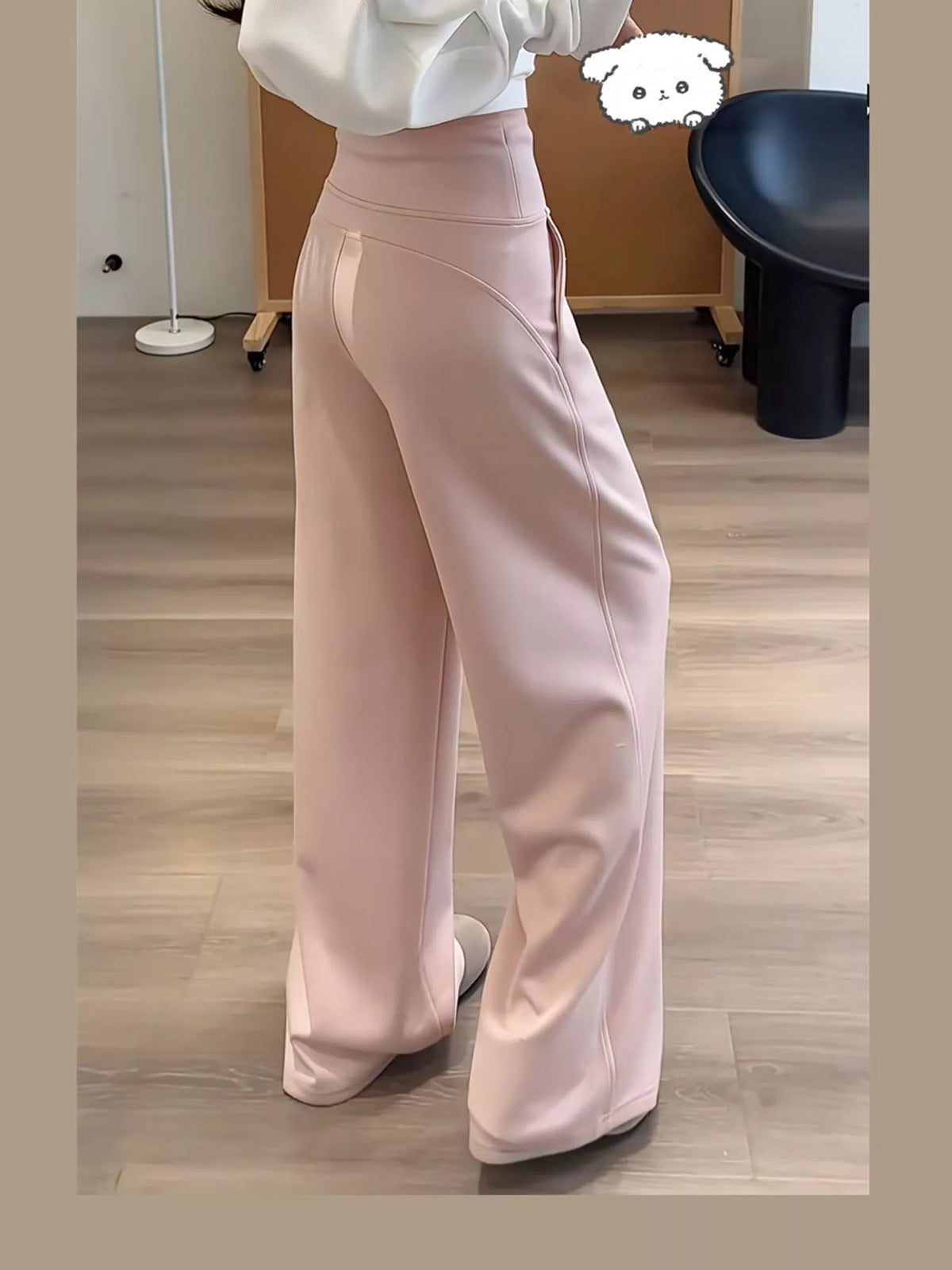 Pink drawstring wide-leg pants — back view