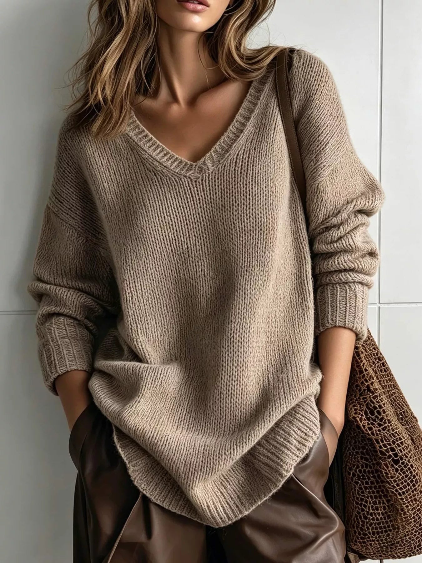 Trendsi V-Neck Dropped Shoulder Sweater -