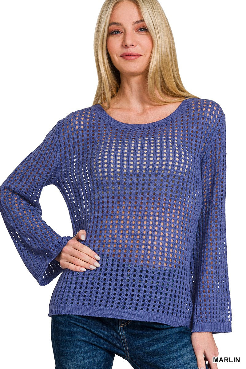 Women's Open-Knit Long Sleeve Acrylic Sweater — product view 1