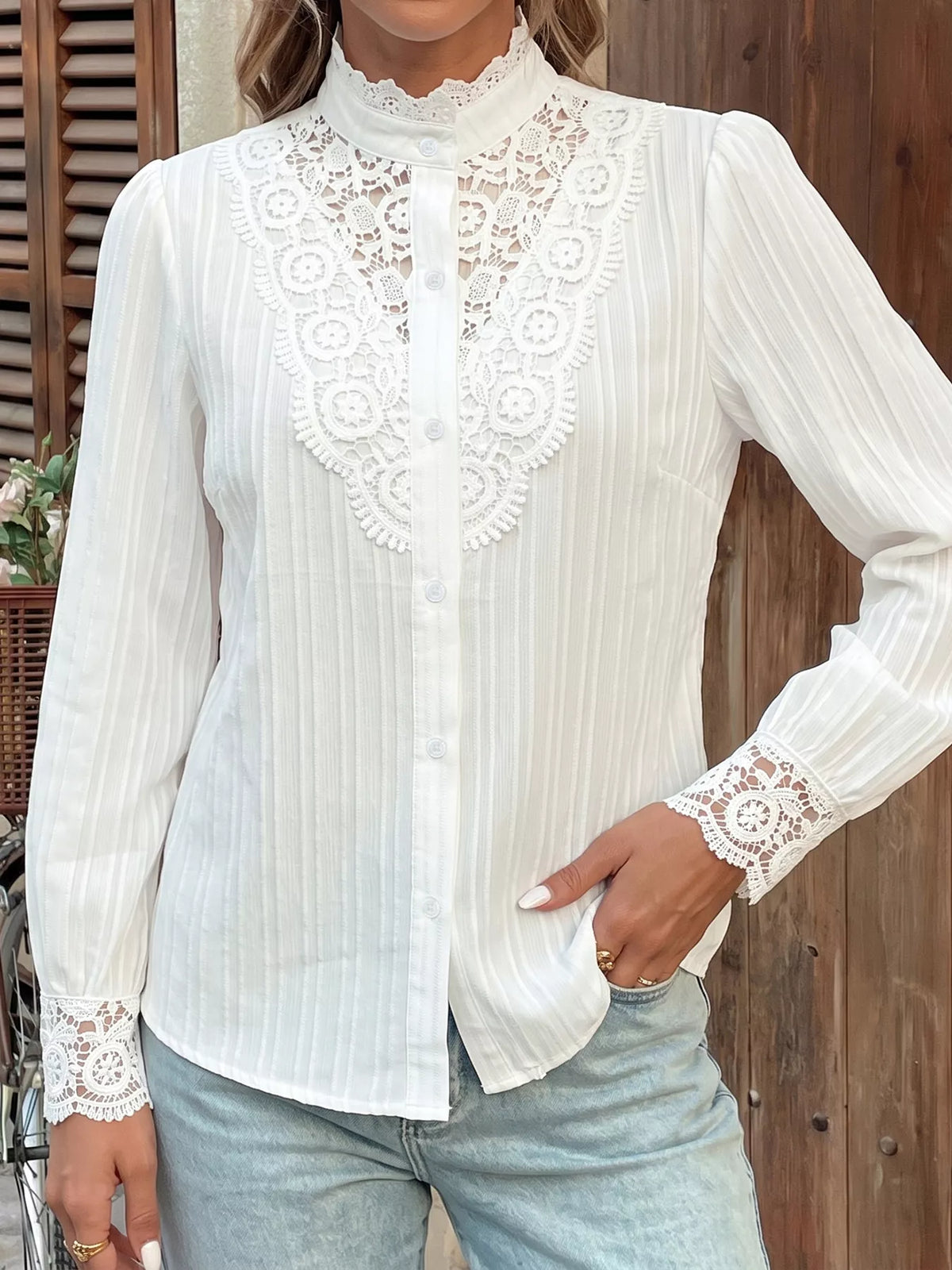 Lace detail long sleeve shirt