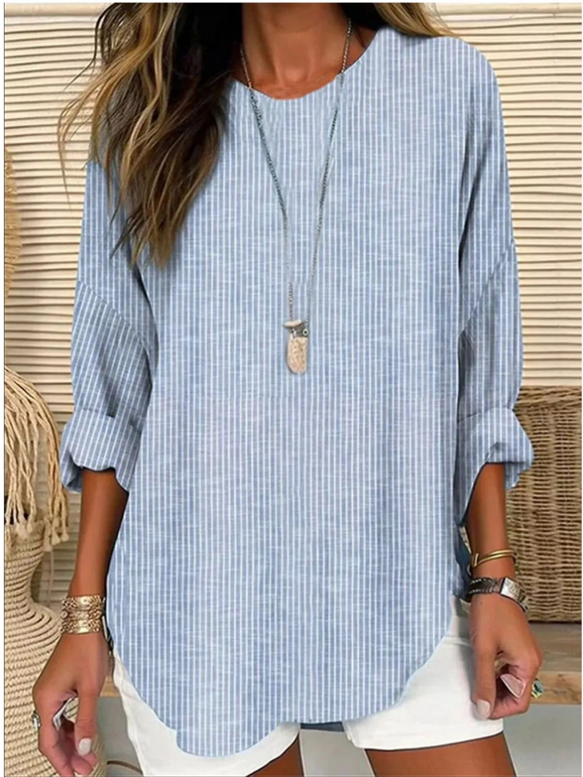 Women's casual striped long sleeve blouse