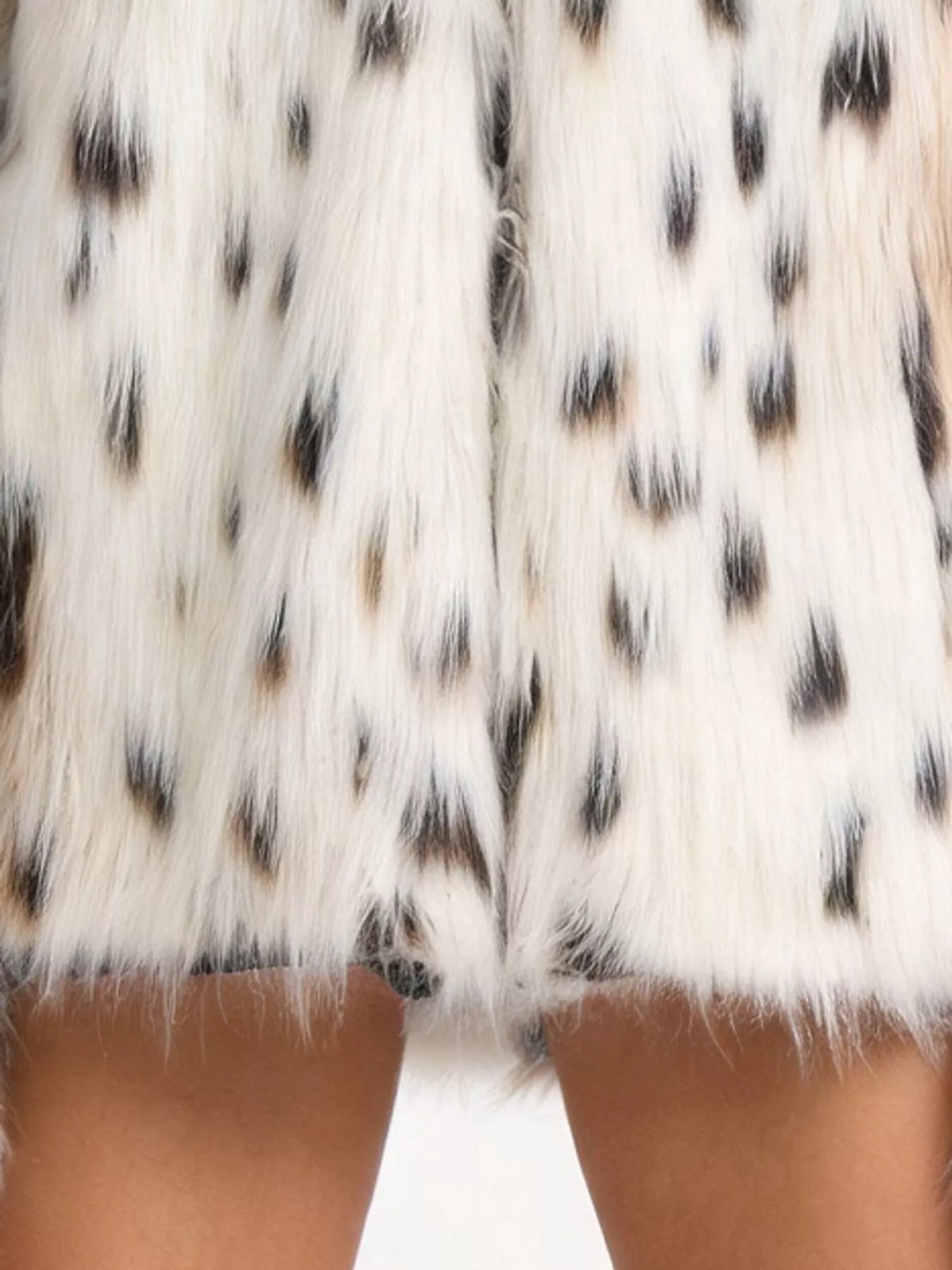 White and black leopard-print leopard faux fur turtleneck jacket, back view