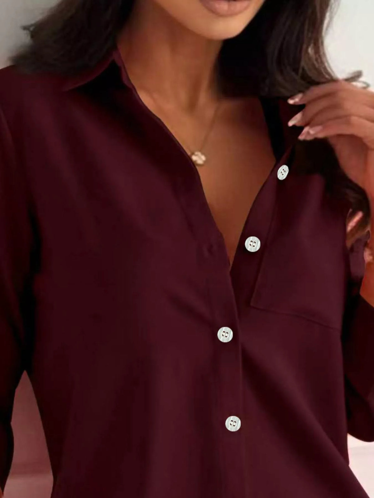 Trendsi Button-Down Roll-Up Sleeve Shirt -