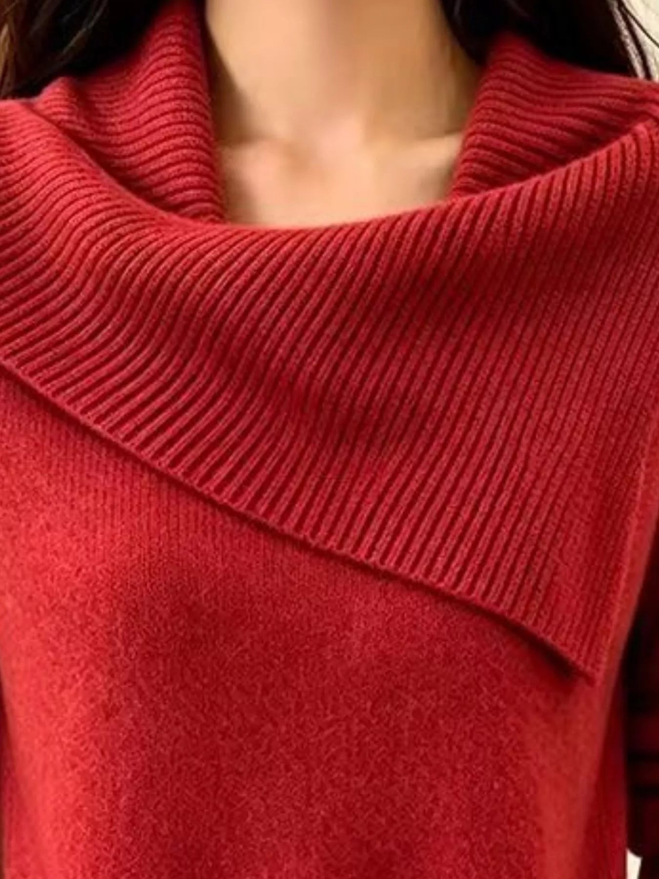 Trendsi Full Size Asymmetric Ribbed Collar Sweater Plus Size -