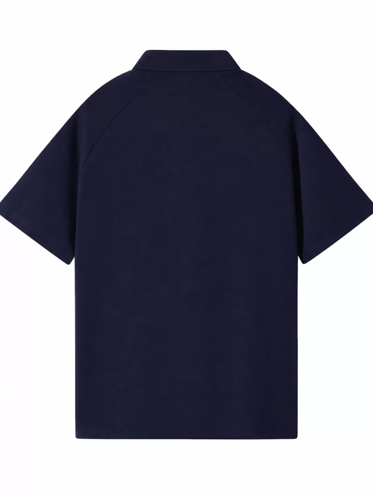 Navy Blue short sleeve polo t-shirt, back view