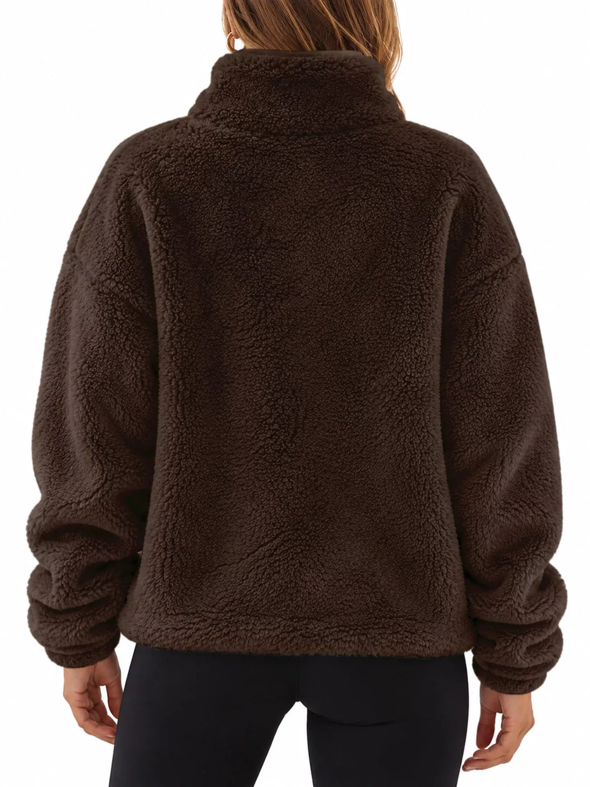 Sherpa quarter-zip sweatshirt, dark brown back