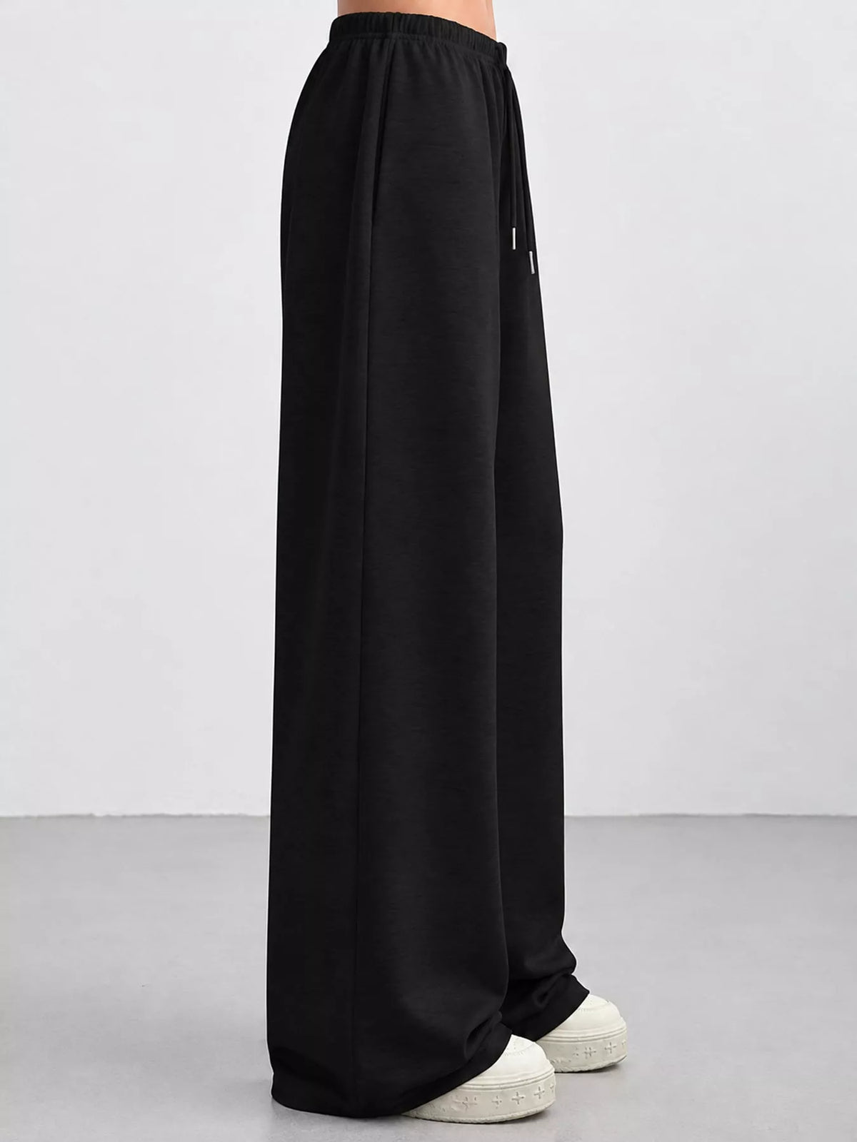 Black wide-leg drawstring pants