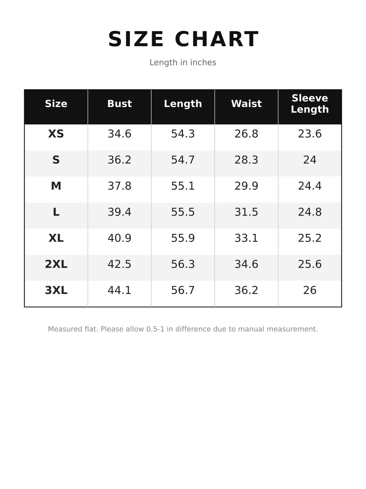 Size chart for women's ruffled flare sleeve maxi dress