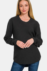 Trendsi Zenana Full Size Round Neck Long Sleeve Curved Hem Sweater -