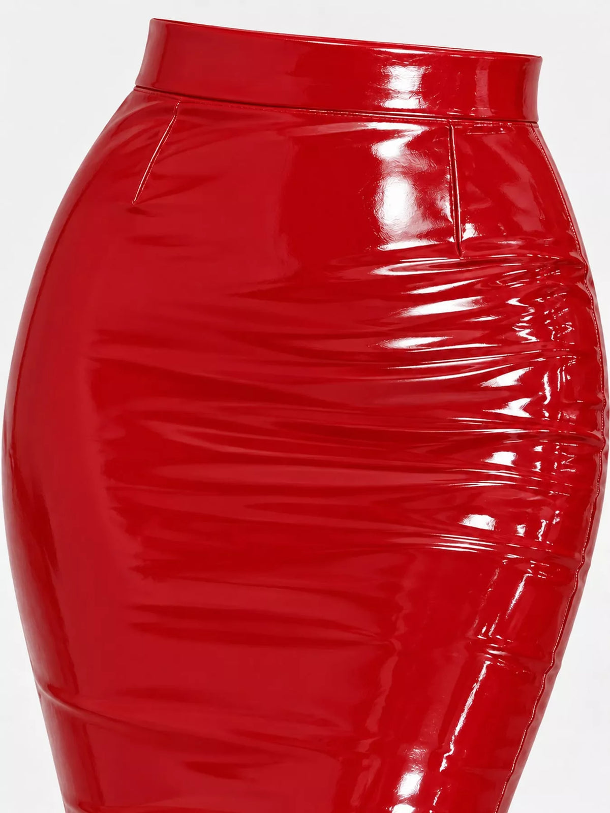 High-Waisted Glossy Faux Leather Pencil Skirt — garment construction details