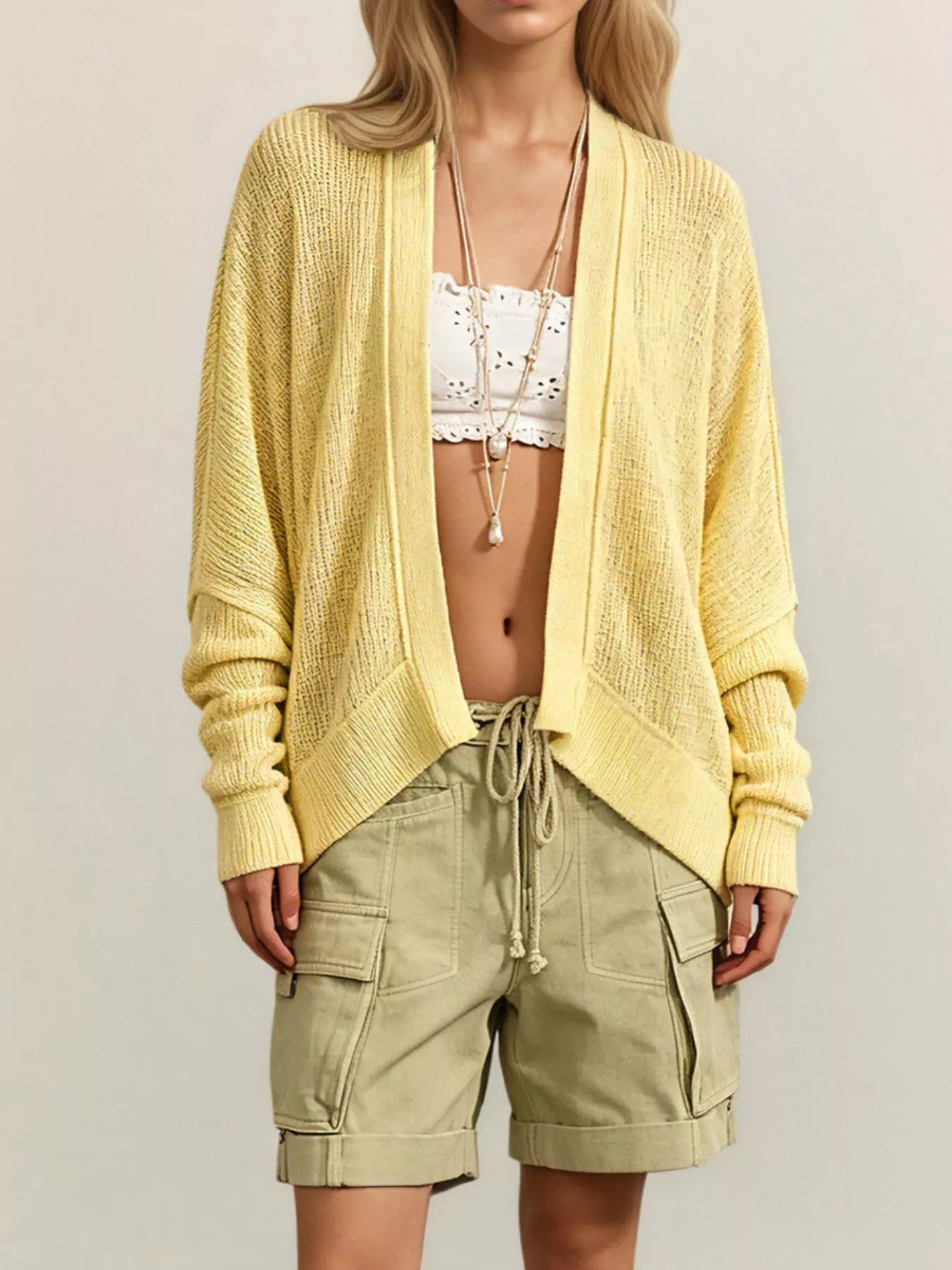 Trendsi Open-Front Long Sleeve Knit Cardigan -