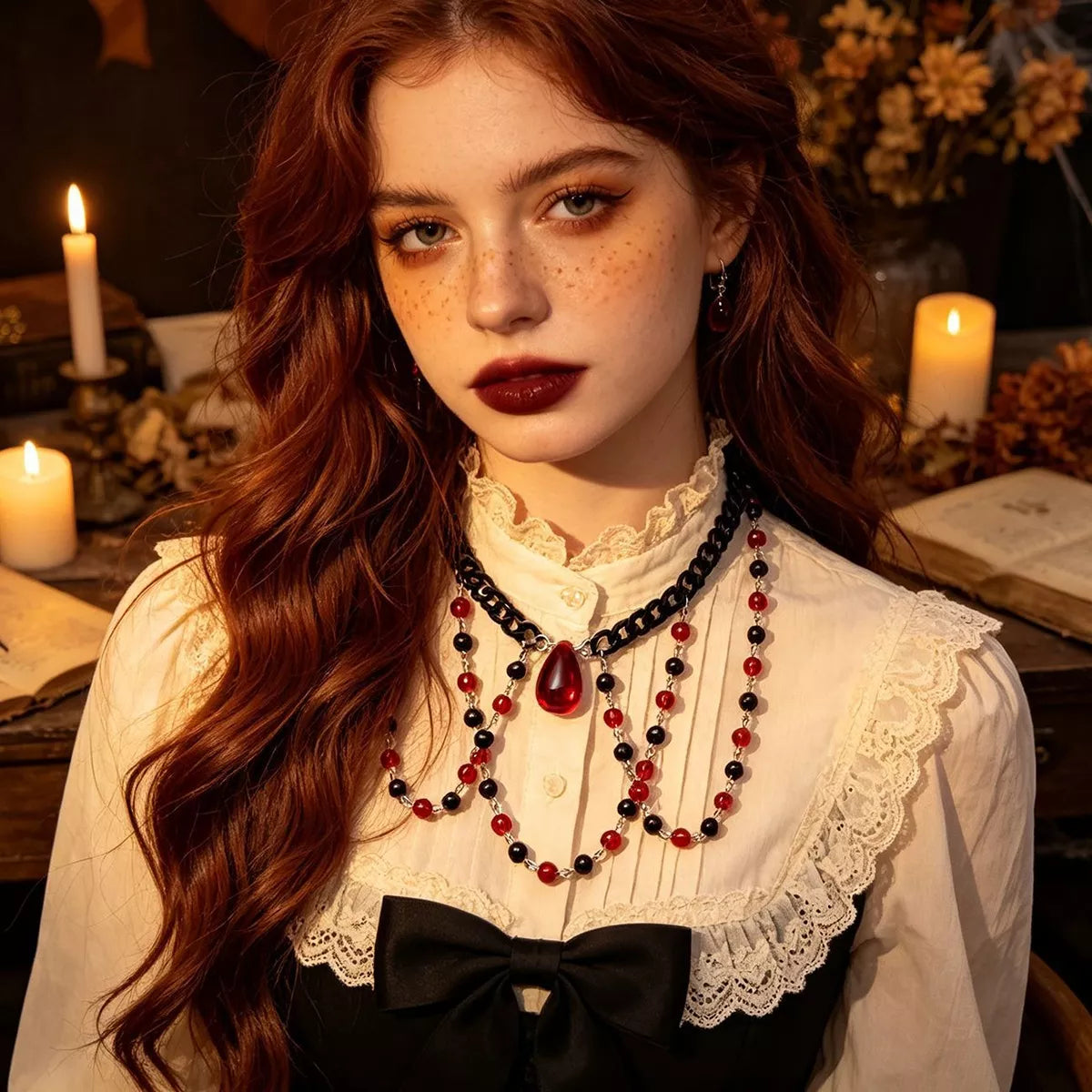 Trendsi Gothic Vampire Beaded Teardrop Necklace -