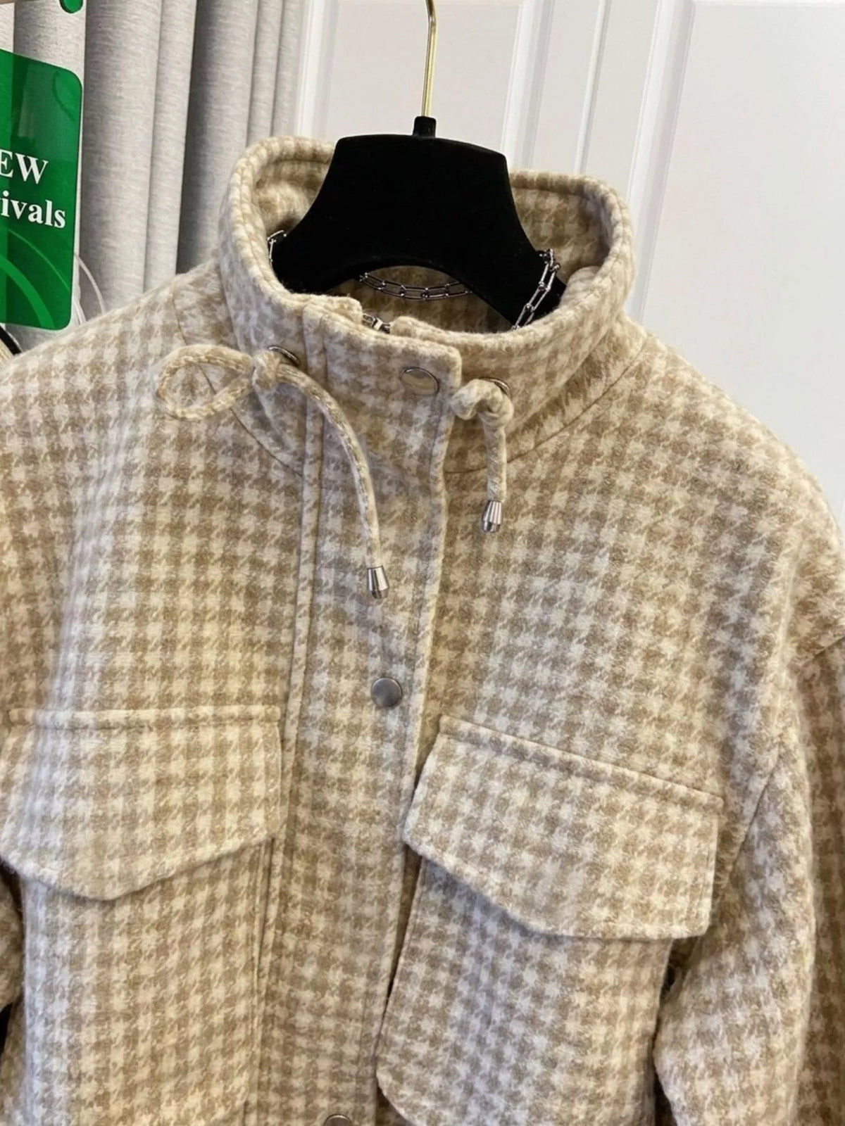 Apricot plaid cropped zip-up jacket