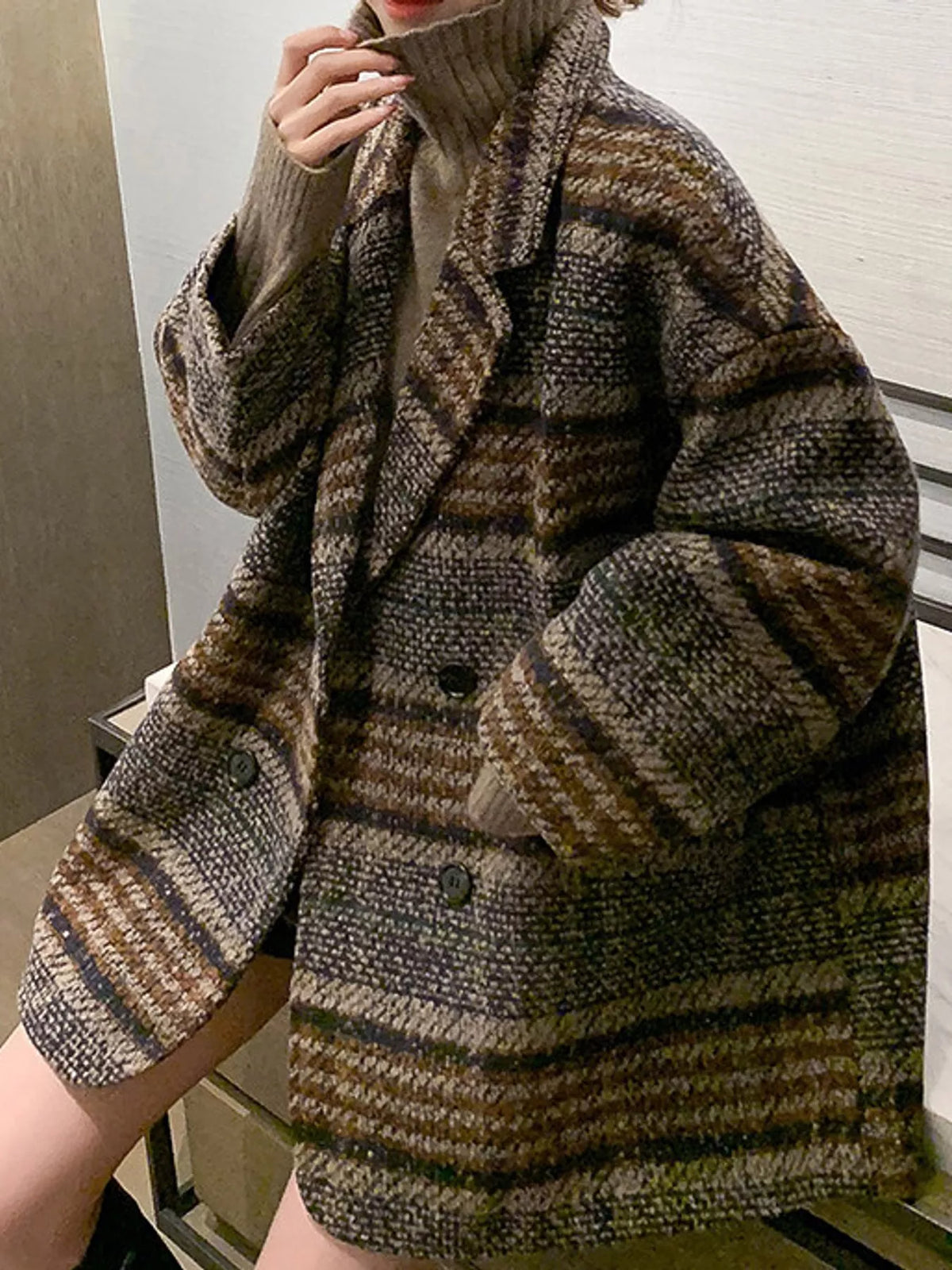 Vintage Plaid Double-Breasted Jacket — front view
